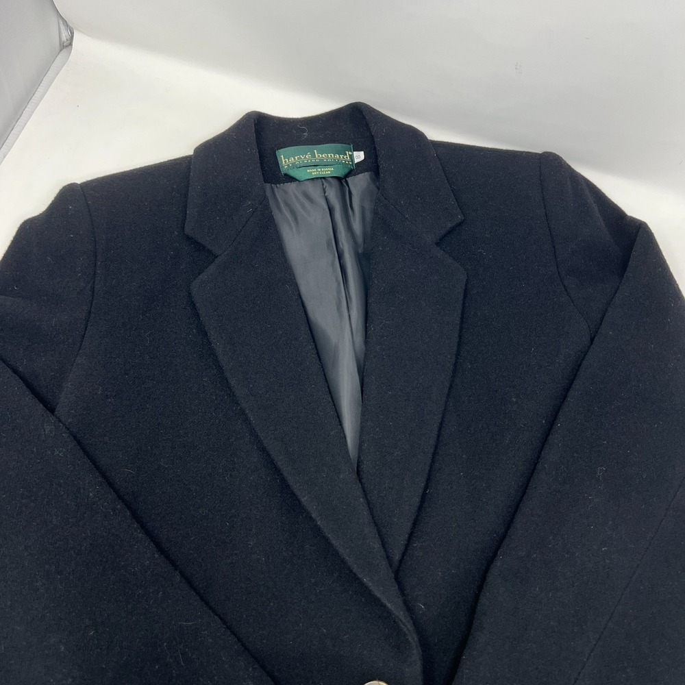 Harve‎ Benard Women's Size 8 Wool Cashmere Blazer One Button Black Faux Pockets